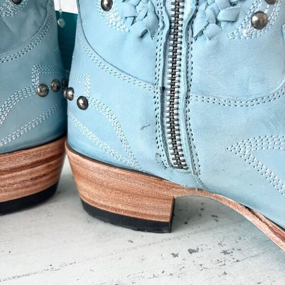 Lane COSSETTE Womens Cowboy Booties 6.5 Western Cowgirl Blue Leather Short Boots - Picture 8 of 14